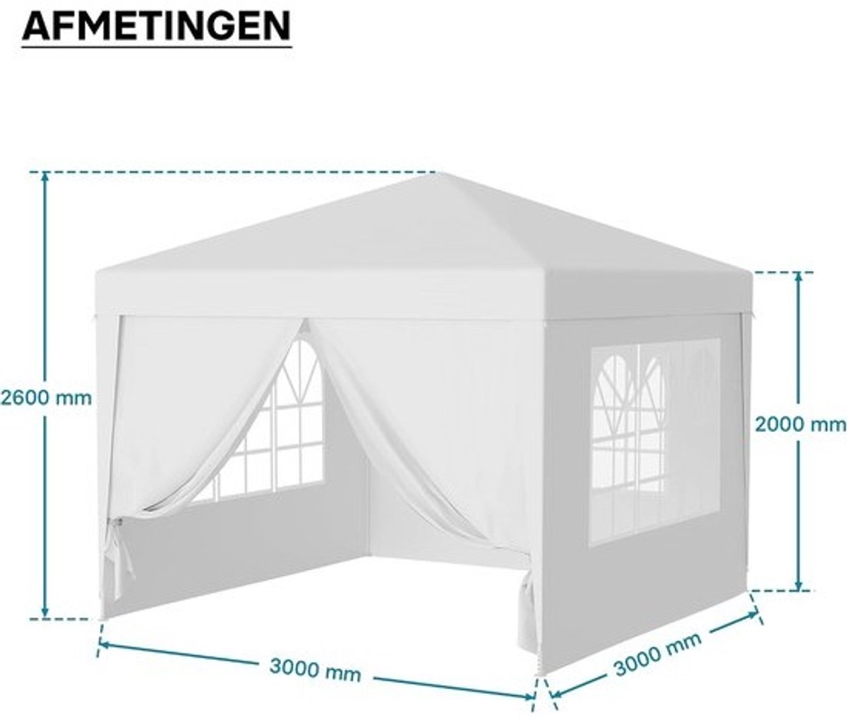 Partytent 3x3 m - paviljoen met afneembare zijwanden en ramen - UV 50+ - wit