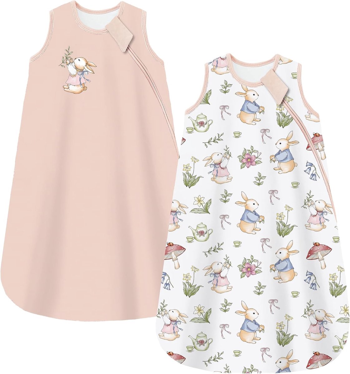 Chilsuessy Baby Summer Sleeping Bag Set of 2 0.5 Tog 100% Cotton Sleeveless Newborn 1.5 Tog/Cute Rabbit Set 67 cm / 0-6 Monate
