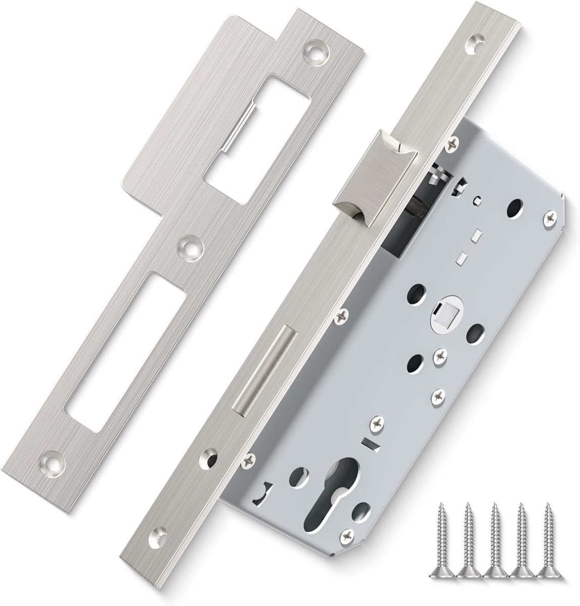 Bwintech 1 piece Satin nickel 7250 mortise lock stainless steel euro hole for interior doors and bathroom doors - ShopVlot
