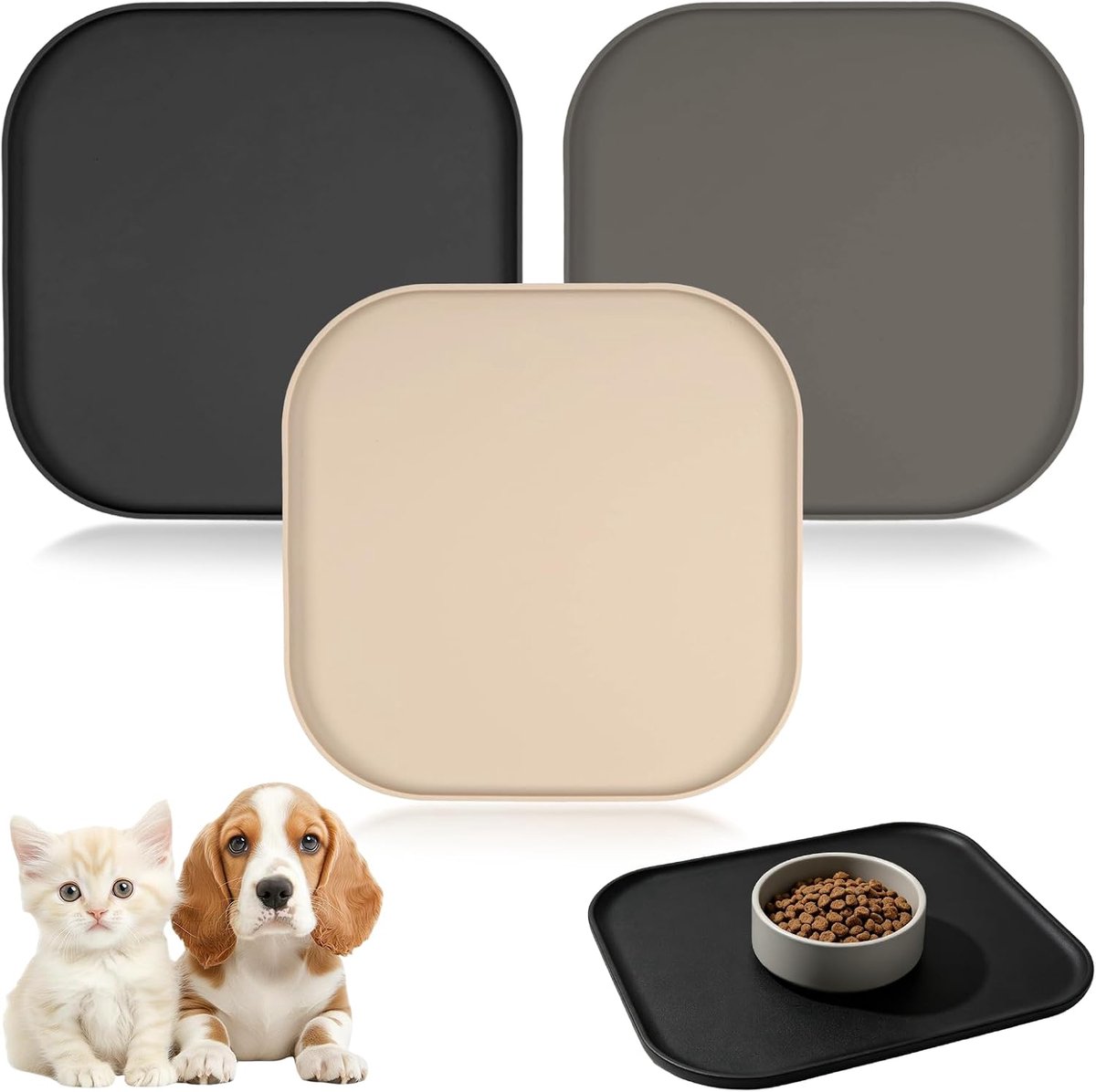 Siliconen voermat, set van 3, 27 x 27 cm, voor honden en katten - ShopVlot