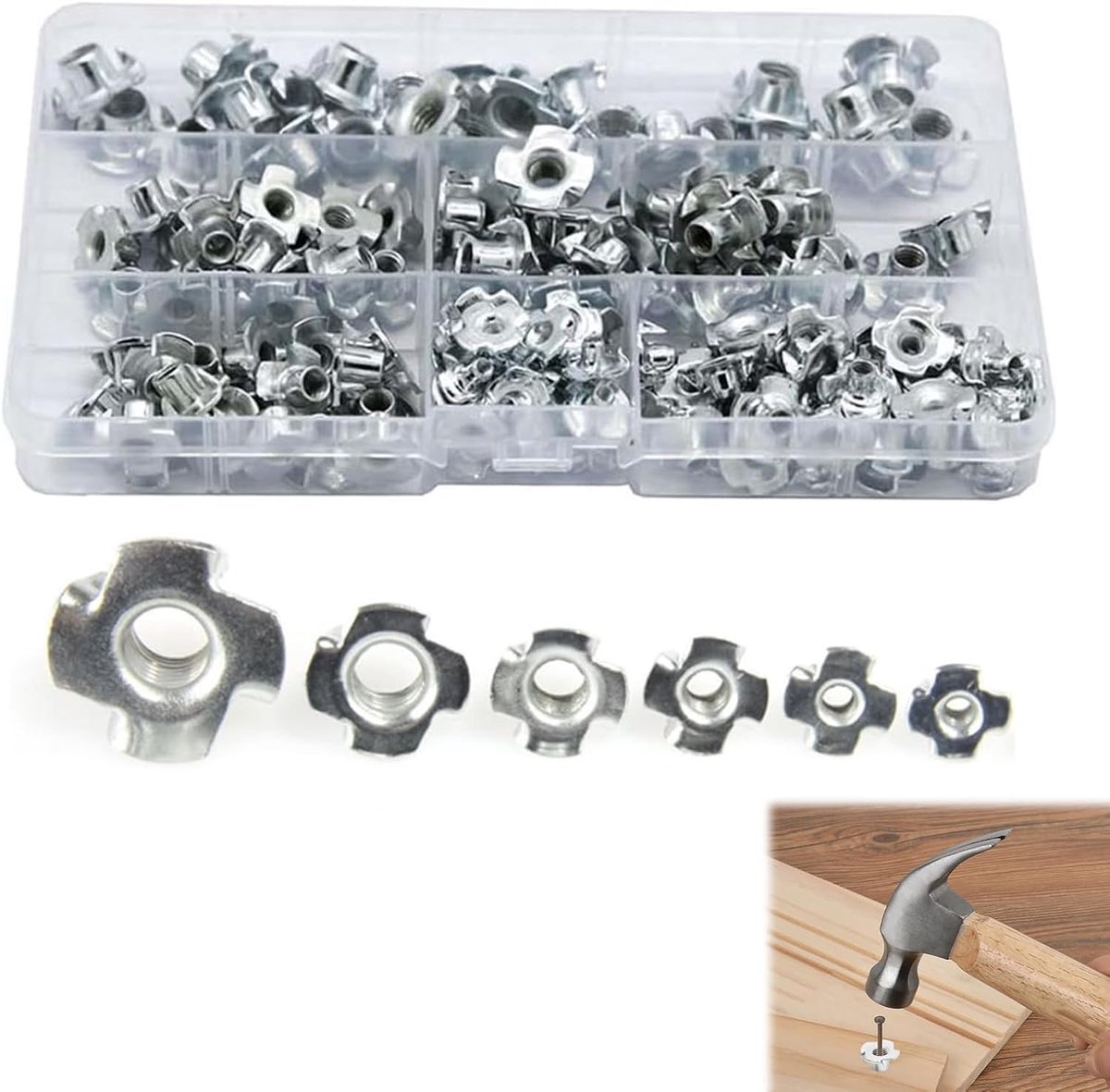 T-Nuts 4-punts - gegalvaniseerd staal - voor meubels - set van 160 stuks - ShopVlot