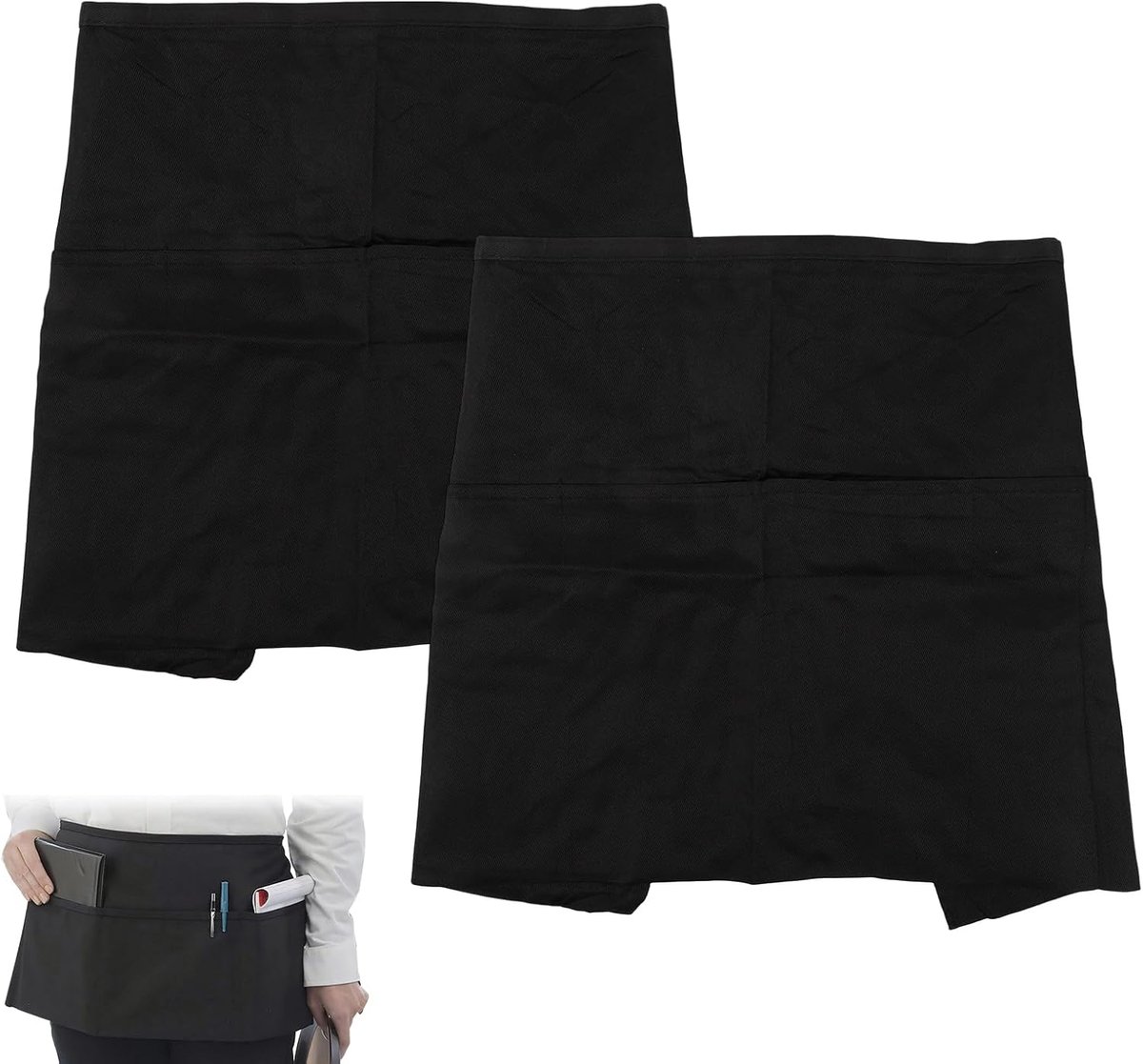 2-pack tailleschort - duurzaam, anti-vuil kort zwart schort met 3 zakken voor keuken, restaurant en persoonlijk - ShopVlot