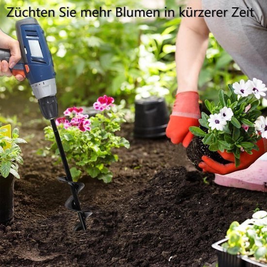 Allecto - Gartenboor Grondboor - Plantboor voor accuschroevendraaier - 4 x 22 cm - Voor de tuin - Ideaal voor leem- en steenachtige grond - Inclusief handschoenen — afbeelding 3