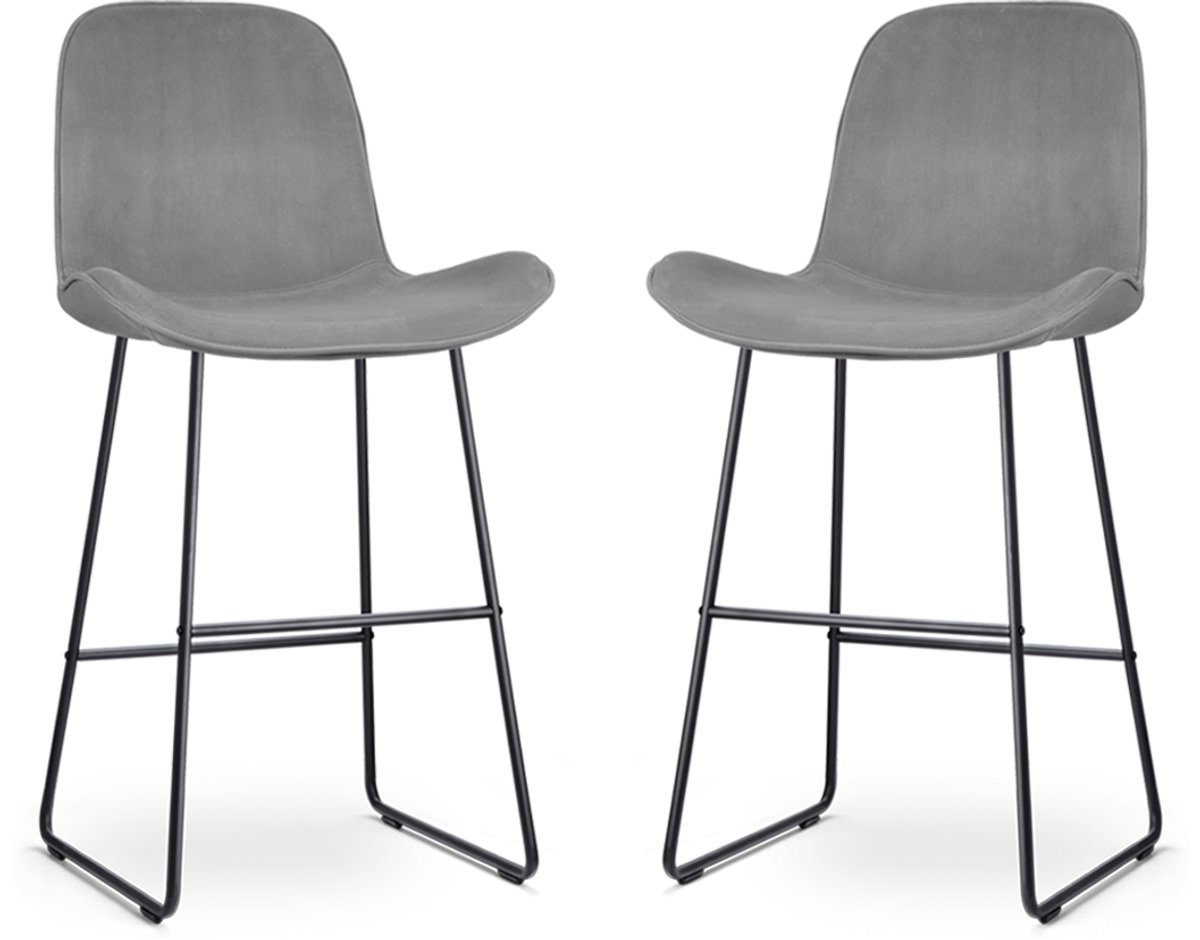 Nolon Nino-Fé Barkrukken Set van 2 Velvet Grijs - Zwart Onderstel - 75 cm - Velours - Barstoel - Keuken