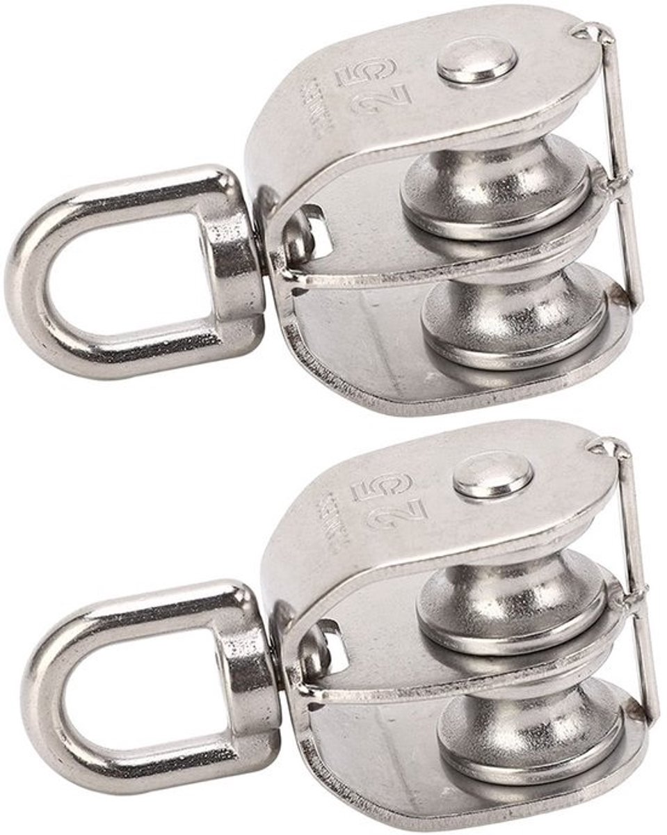 Dailygoods - Takel met draagvermogen van 150 kg - Dubbele rol - Roestvrij staal - Draaibaar - Hefwiel - Duurzaam - Robuust - Katrol