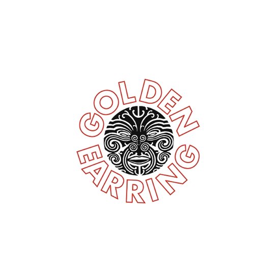 Gouden oorring albumcover met een zwart-witte gezichtsillustratie en rode tekst 'GOLDEN EARRING'.