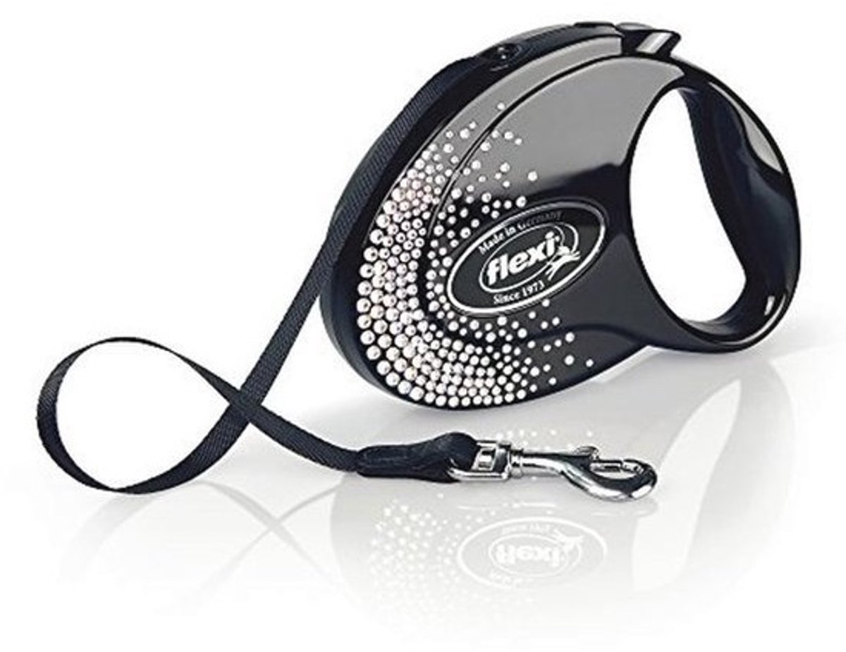 Intrekbare hondenriem - Met SWAROVSKI ELEMENTS - Onyx-Black - 5 m voor honden tot 25 kg