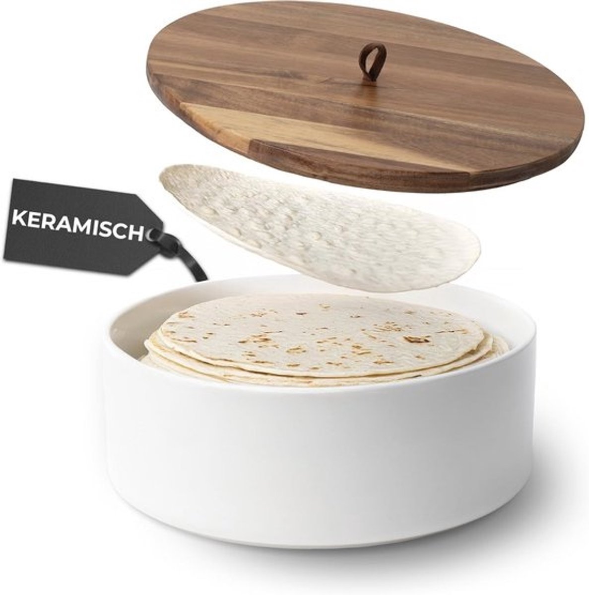 Keramische tortillawarmer - met deksel - magnetronbestendig, ideaal voor brood, pannenkoeken en tortilla's