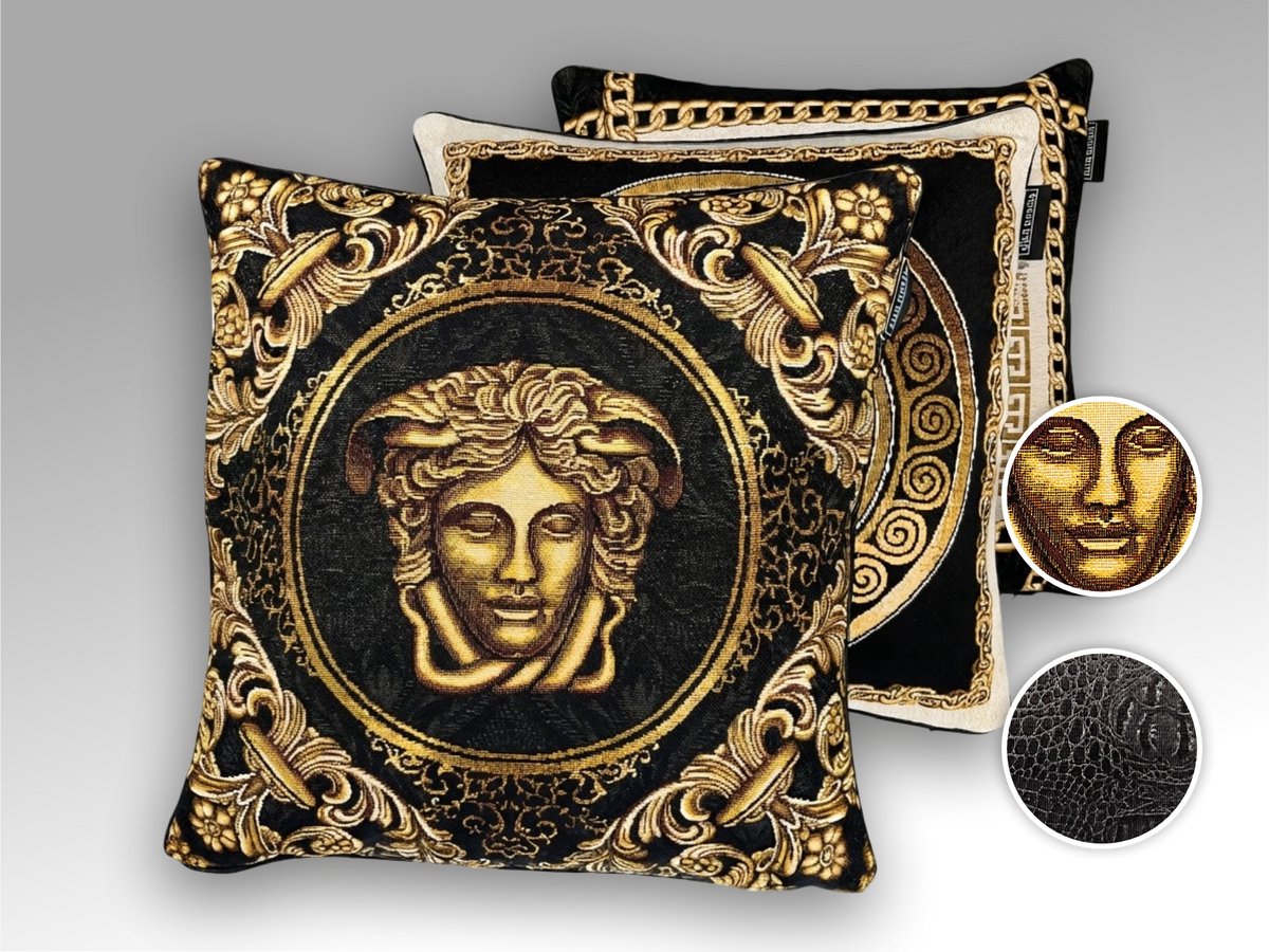 Diva Novita Baroque/Versace-stijl gobelin kussens – set van 3 Zwart