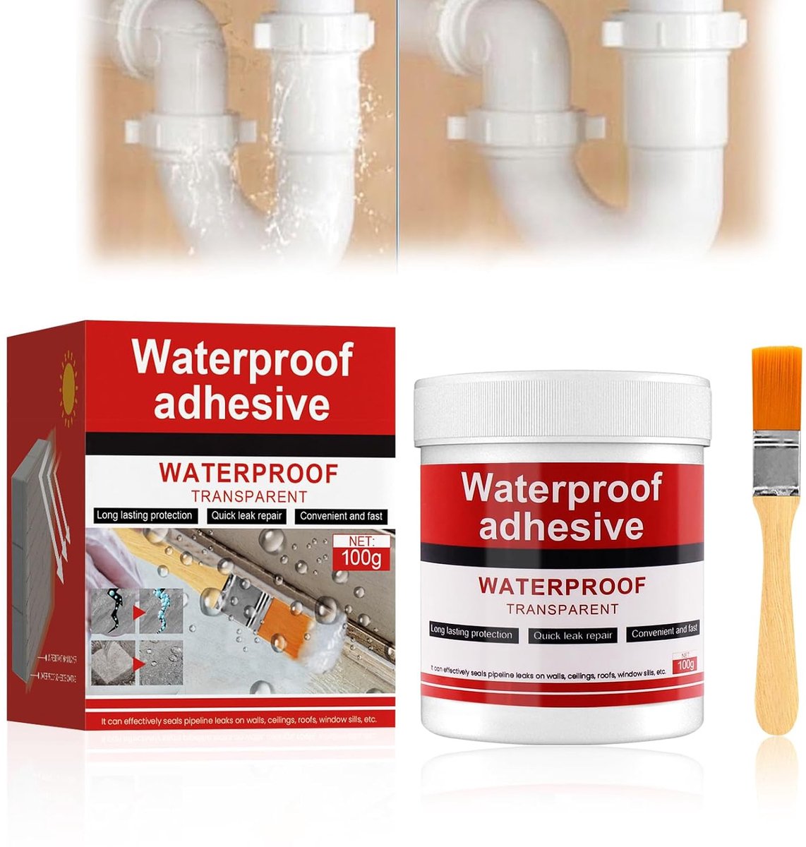 Waterproof Sealant, Waterproof Coating Agent, Waterproof Sealant with Brush, for Toilet, Bathroom, Tiles, Walls, Roof - ShopVlot