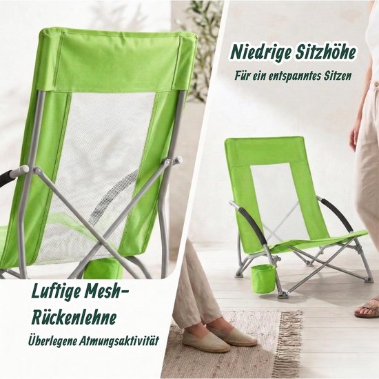 strandstoel - opvouwbaar - lichtgewicht - groen - hout van Merkloos — afbeelding 2