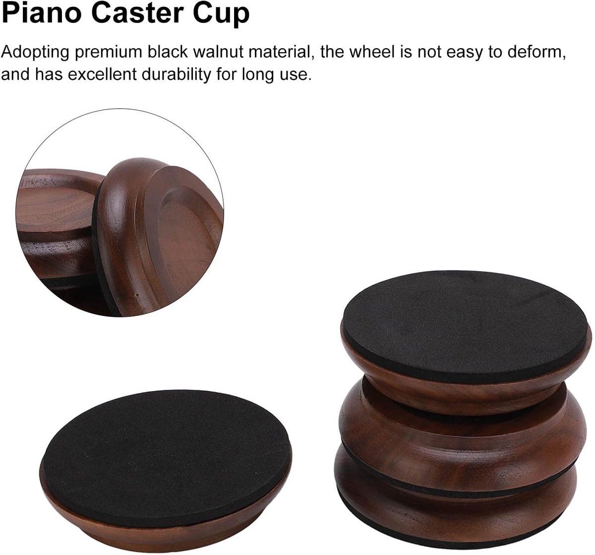 Dailygoods- Caster Cups Antislip - 4 Stuks - Piano Caster Pads - Walnoot Hout - Vloer Bescherming - Trillingen Verminderen - Piano Beschermers