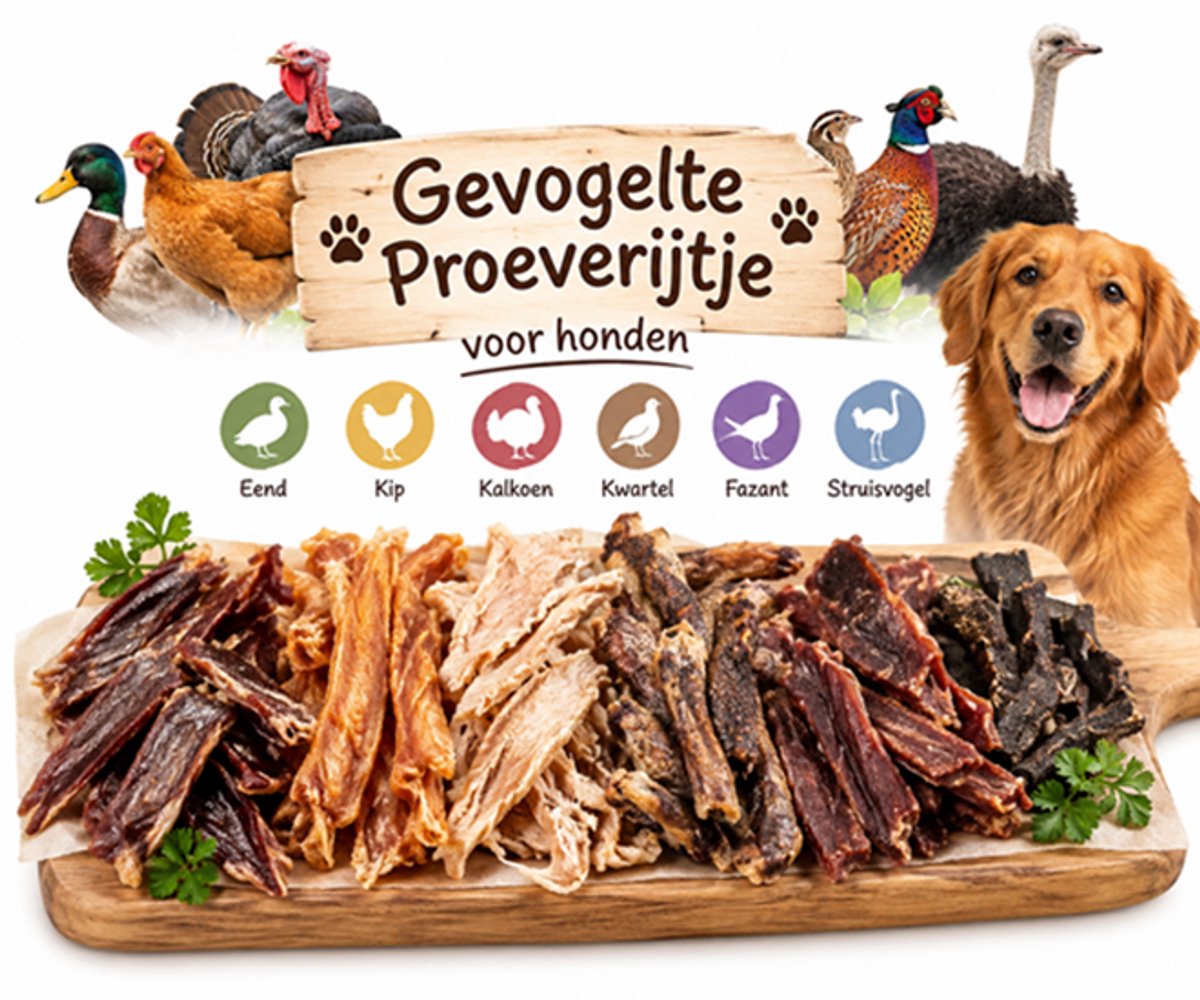 Animal King Gevogelte Hondensnacks – Kip, Eend, Kalkoen, Kwartel & Gans – Proeverijtje voor Honden