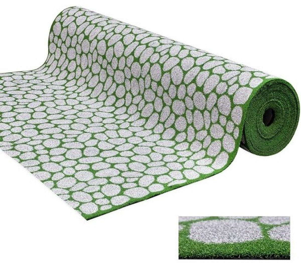 Kunstgras - Steenlook - Decoratief vloertapijt - Voor ruimtedecoratie - Waterdoorlatend - 2 x 1 m - Groen