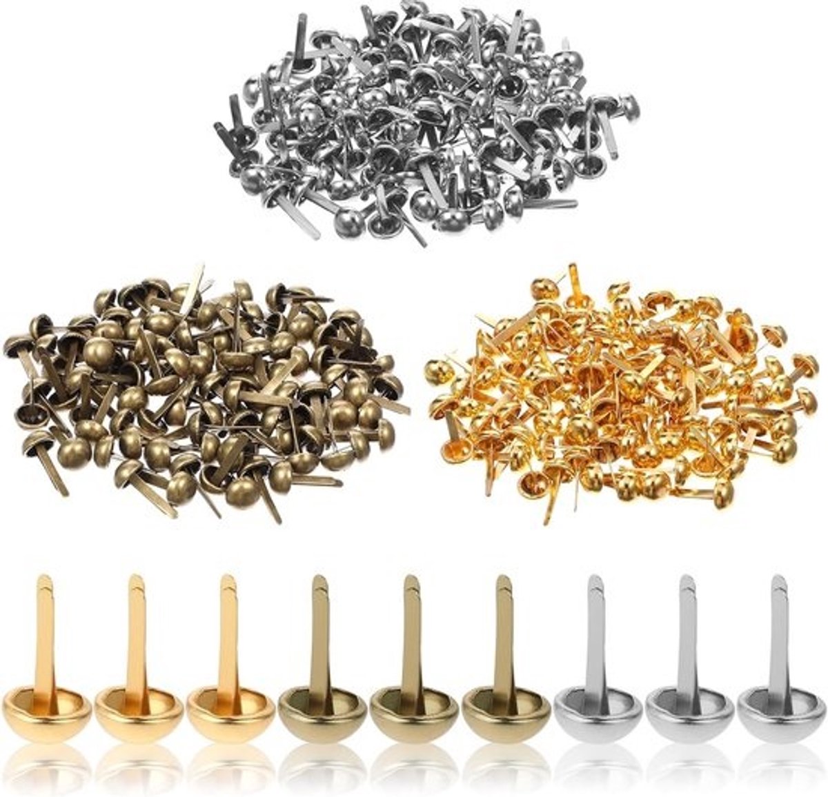 Papierbevestigingsmiddelen - Knutselbrads - Papier knutselen - 300 stuks - 067 x 08 cm - Goud brons wit