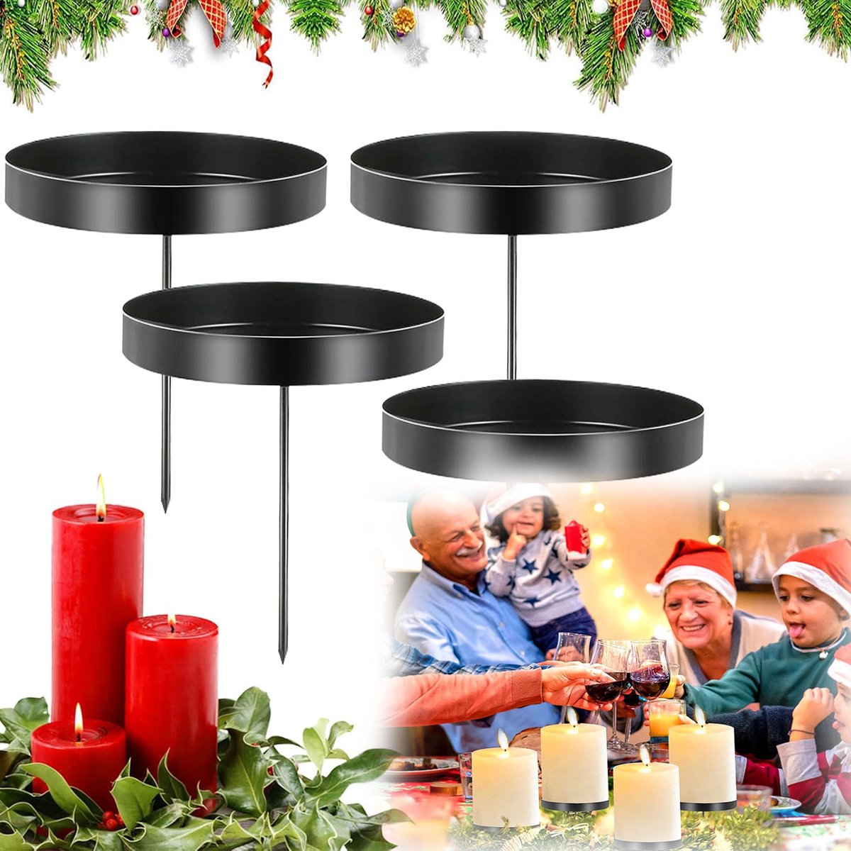 Set Van 4 Kaarsenstandaards, Met Pin Voor Stompkaarsen, Elegante Kamerdecoratie.
