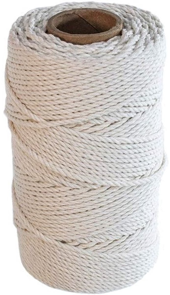 Katoenen lijn - Touwgaren - Voor diverse klussen - 3-strengs twist - 200 voet lang - Wit
