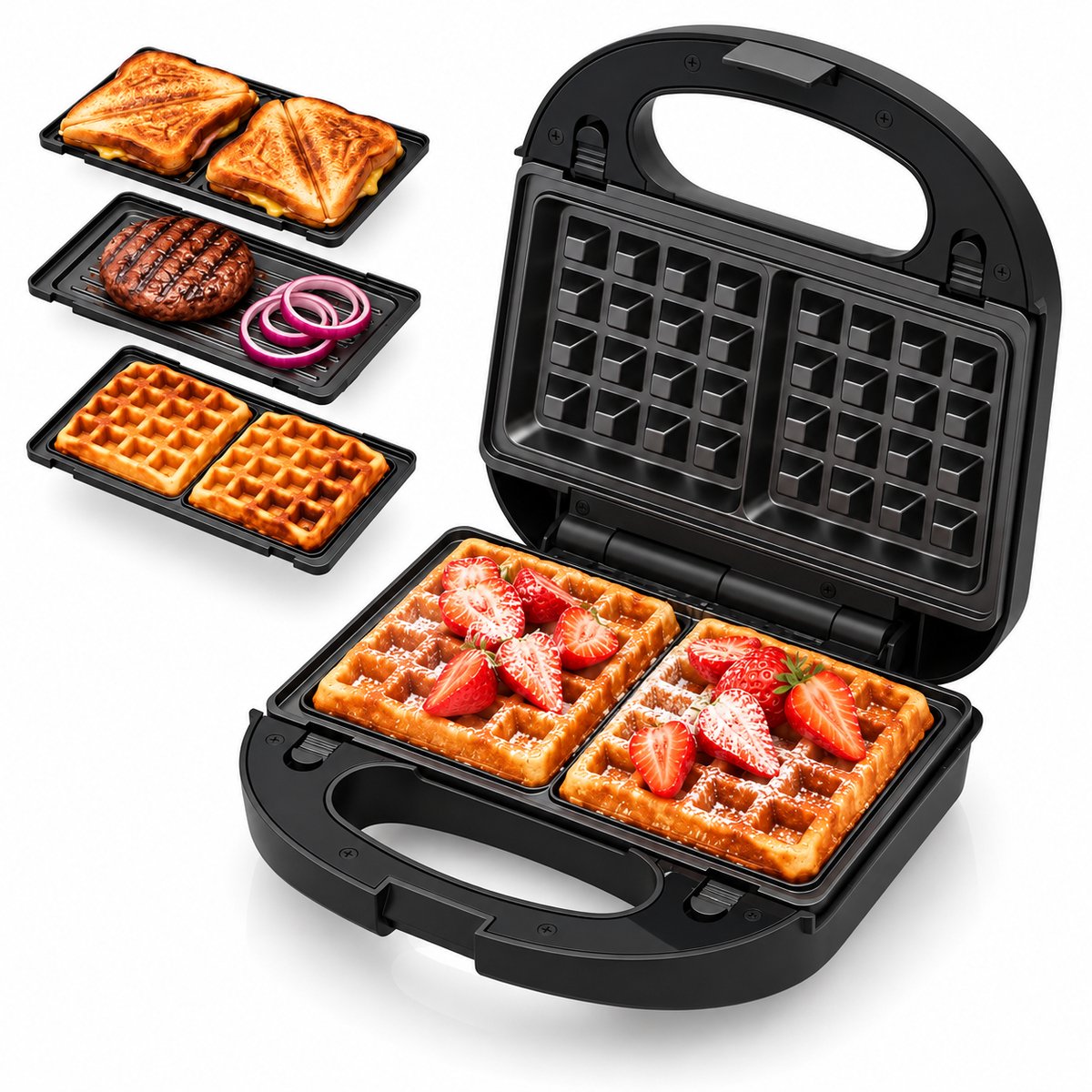 Tomado TGM2002B - Wafelijzer - 3 in 1 - Multigrill - Contactgrill - Tosti apparaat - PFAS vrij - Zwart