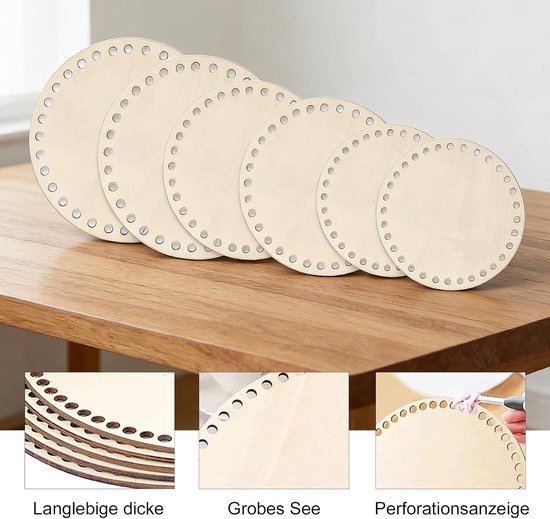 12-delige mandbasis voor haken, houten bodem voor haakmand, ideaal voor creatief gebruik en organisatie — afbeelding 2