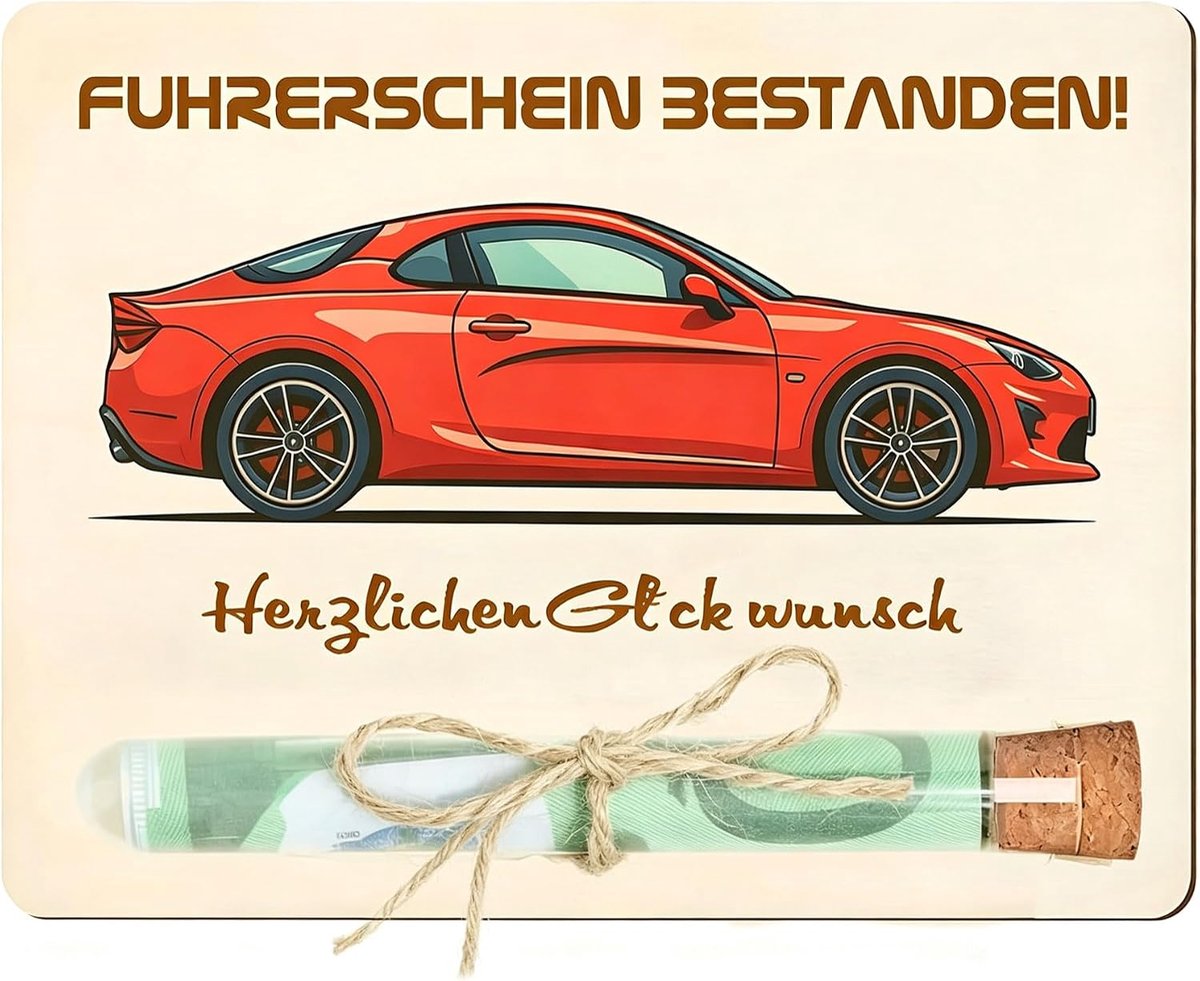 Houten bankbiljetten voor het verouderde rijbewijs, grappig cadeau met bankbiljettenhoes, spaarpot voor reizen naar de - ShopVlot