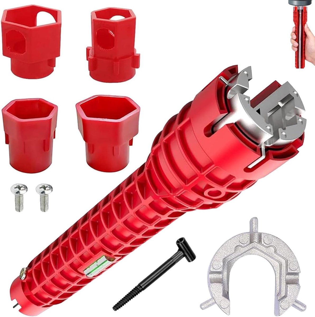 14-in-1 Faucet Wrench, Non-Slip, Red ABS Plastic Housing, Multifunctional Plumbing Tool for Sink with Adapters, for - ShopVlot