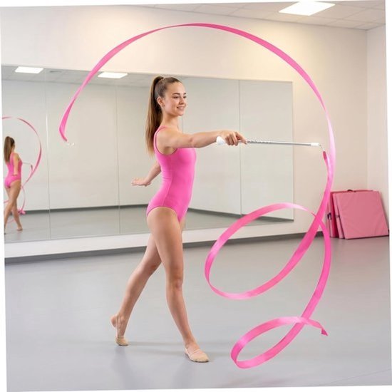 Twirlstok met lint - Dansstok en gymnastiekstok - Voor dansroutines - Roestvrijstalen schacht - 489 inch handvat - Wit — afbeelding 2