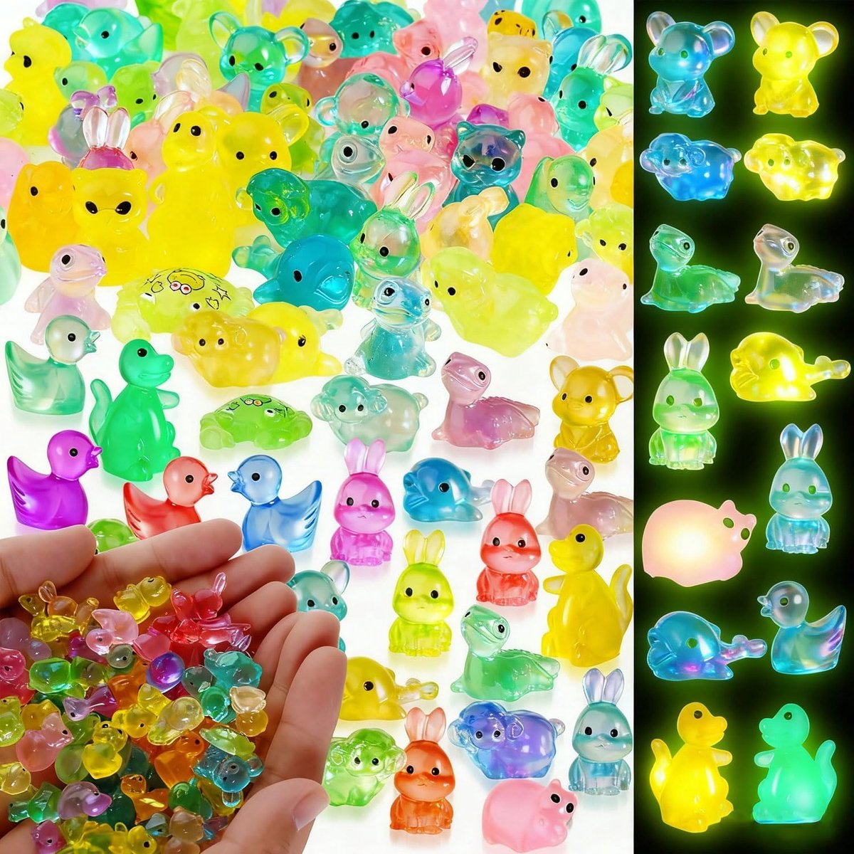 SnelShoppen - 60 Stuks Luminous Dieren Miniatuur Figuren, Kleurige Resin Beestjes voor Mini Tuinen, Bonsai, Aquariums en Decoratie