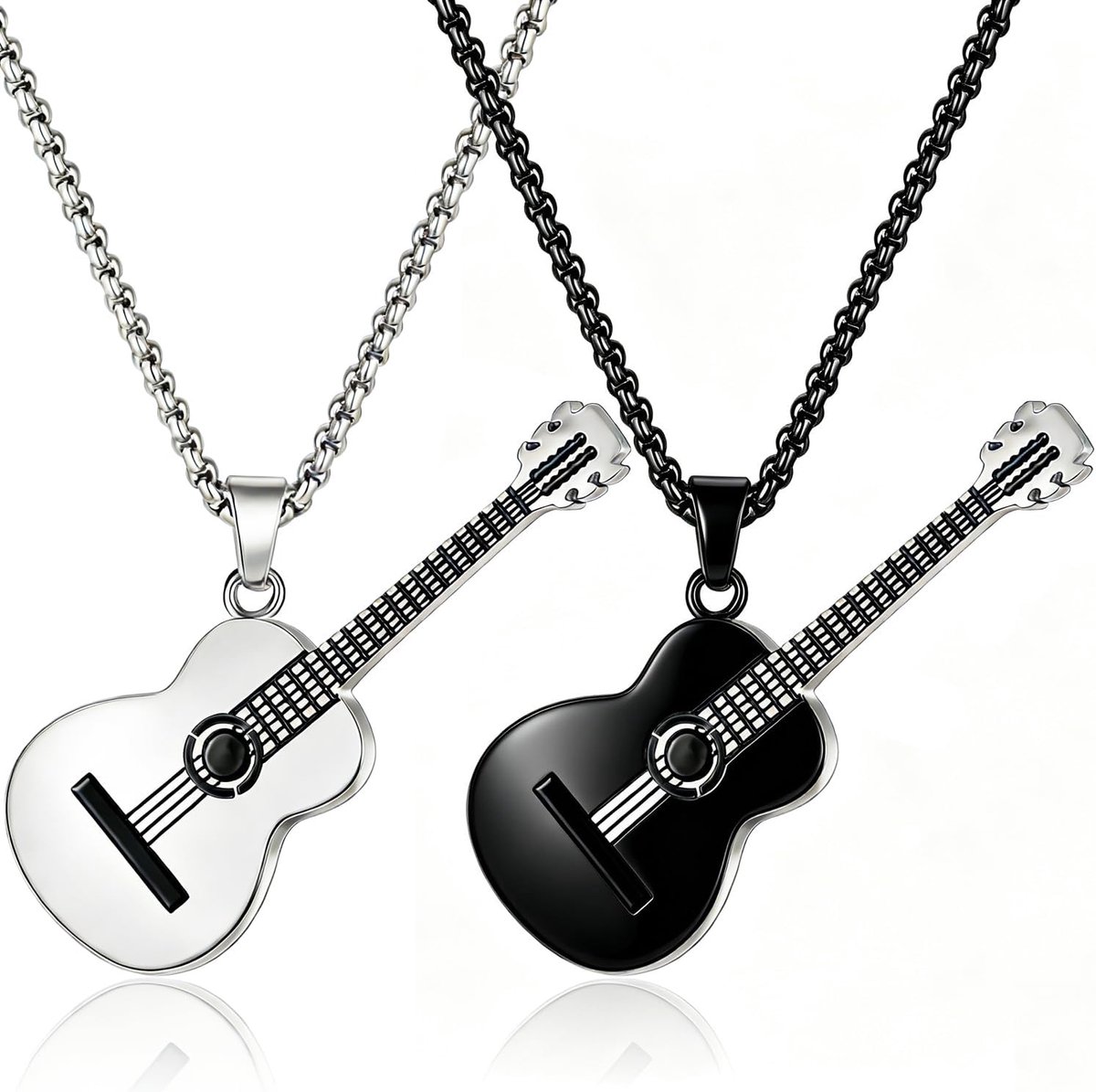 Gitaarhanger halsketting 2 stuks - roestvrij staal - hip hop punk stijl - voor heren en vrouwen - ShopVlot