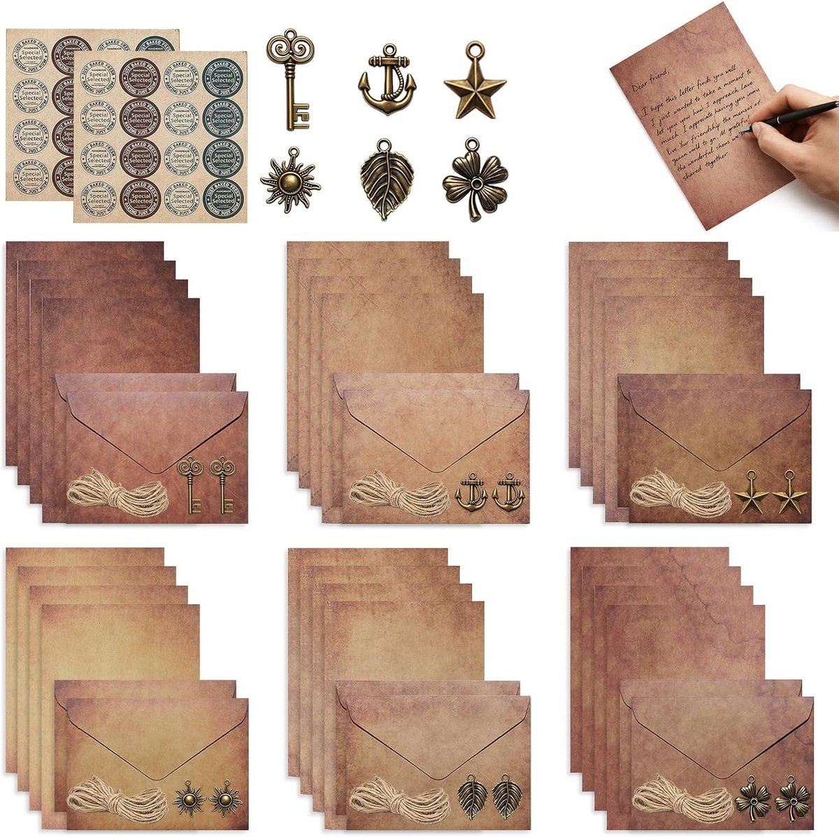 Vintage briefpapier set - 24 stuks - inclusief enveloppen en accessoires - perfect voor liefdesbrieven - ShopVlot