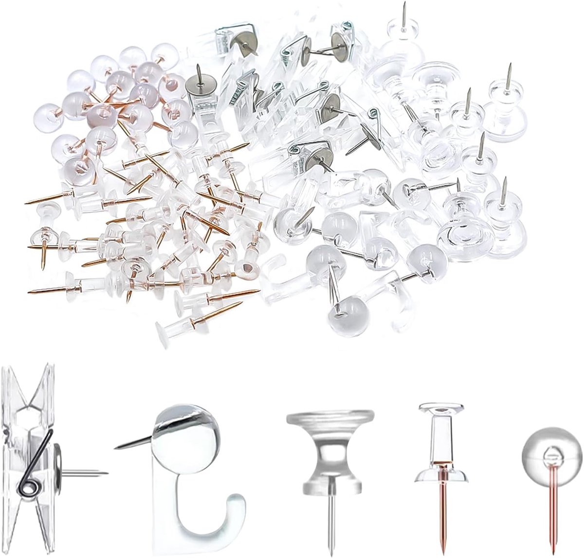Pack of 200 Wall Tear Hooks Small Thumbtacks Transparent Thumbtacks Thumbtacks for Crafts Cork Board Pictures Posters - ShopVlot