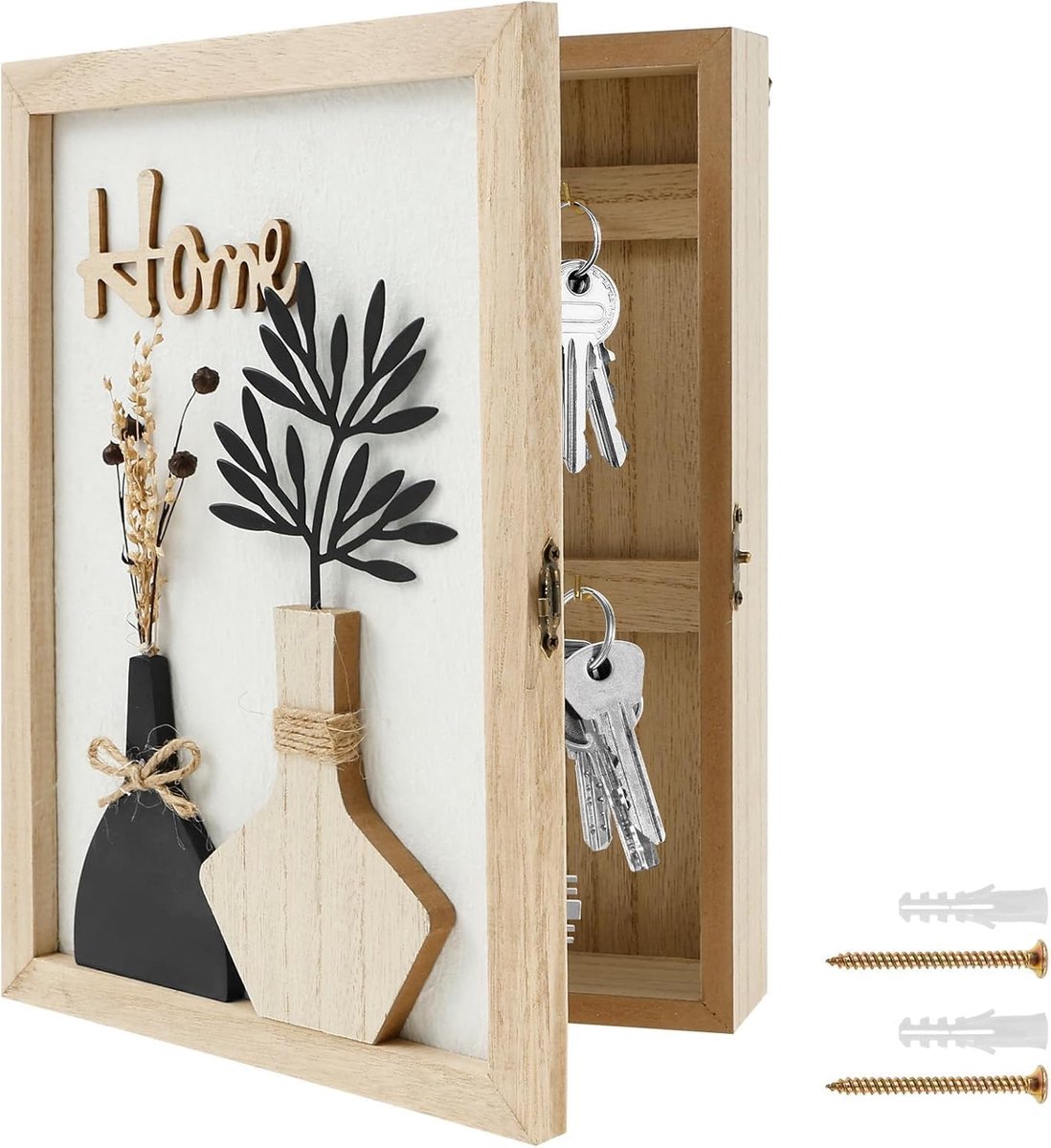 Wandgemonteerde sleutelkast houten sleutel opbergdoos met 6 haken decoratieve vintage sleutels kast indoor familie - ShopVlot