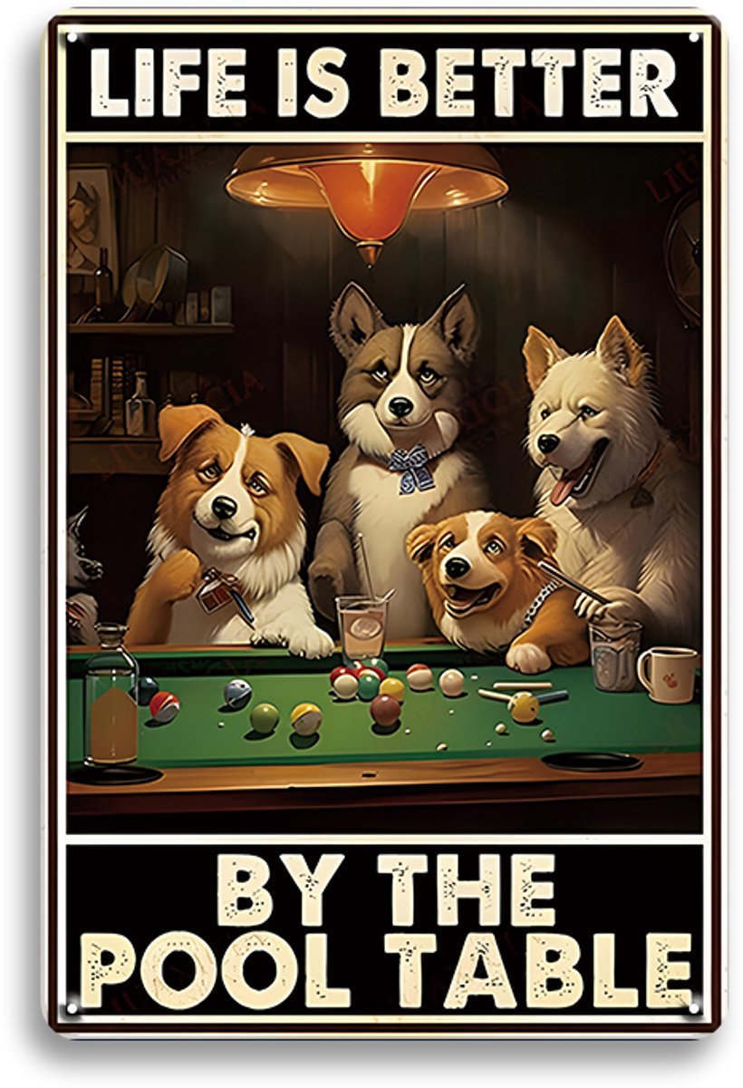 Life Is Better By The Pool Table Wandbord 30x20cm – Biljart Pool Wanddecoratie – Vintage Retro Reclamebord – Mancave Café Bar Kroeg