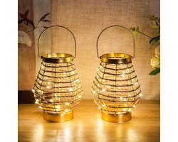 SnelShoppen - Set van 2 TRIROCKS Metalen Tafellampen - Draadloze LED Lantaarns met Timer - Vintage Decoratieve Verlichting voor Binnen en Buiten - 19,