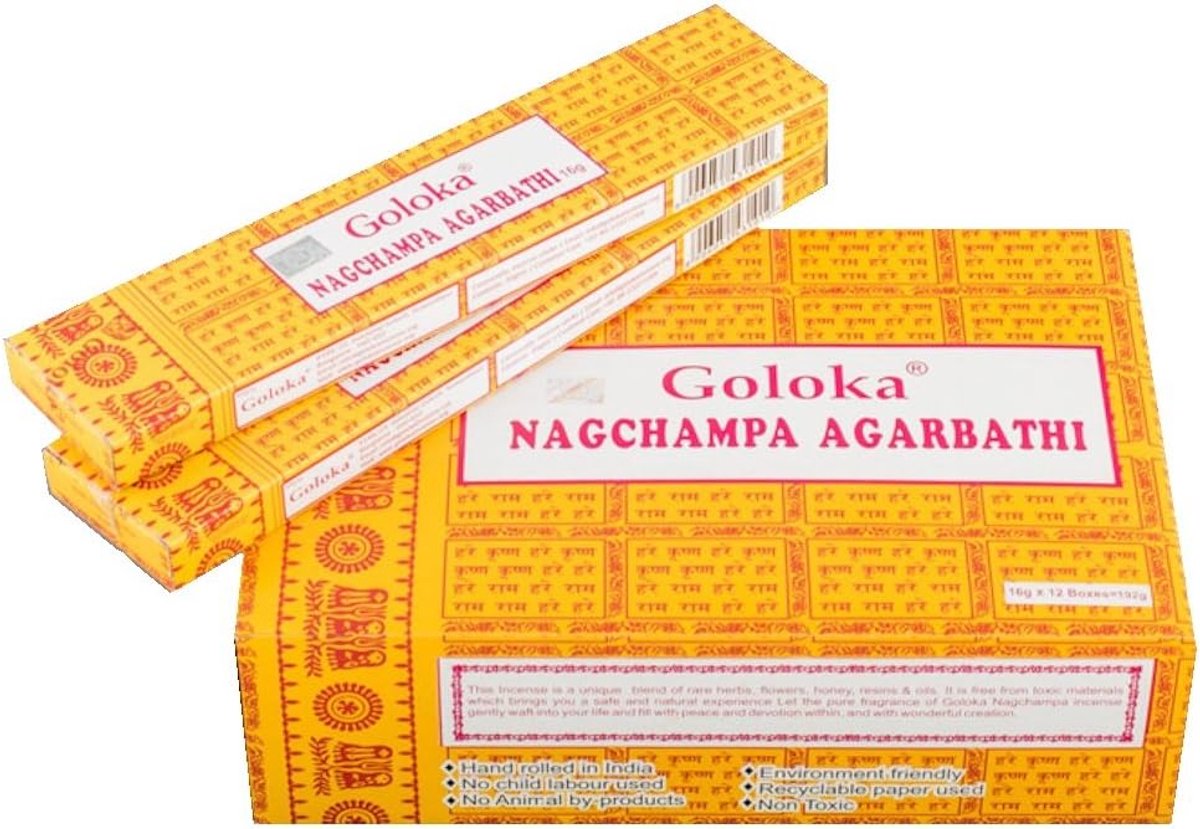 Pamai Pai® 192g Nag Champa Räucherstäbchen Goloka Grundpreis: 5,98?/100g Agarbathi 12 x 16g Räucherwerk gelb Duft - ShopVlot
