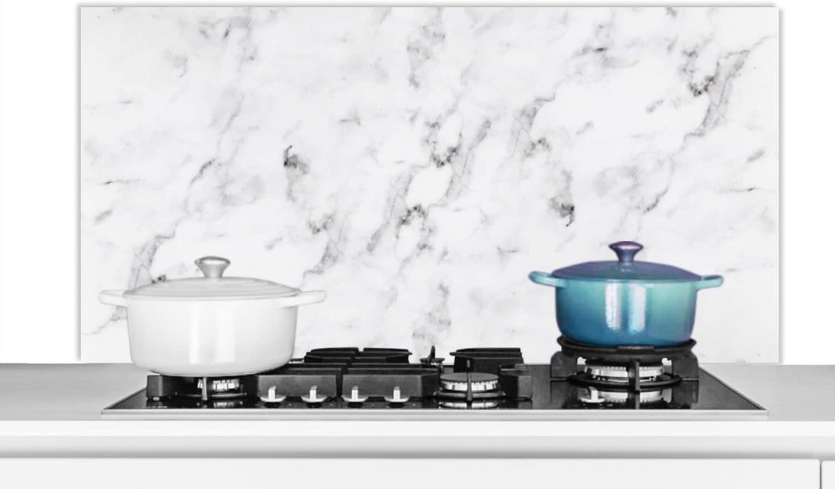 Spatscherm Keuken - 120x60 cm - Marmer - Luxe - Wit - Grijs - Marmerlook