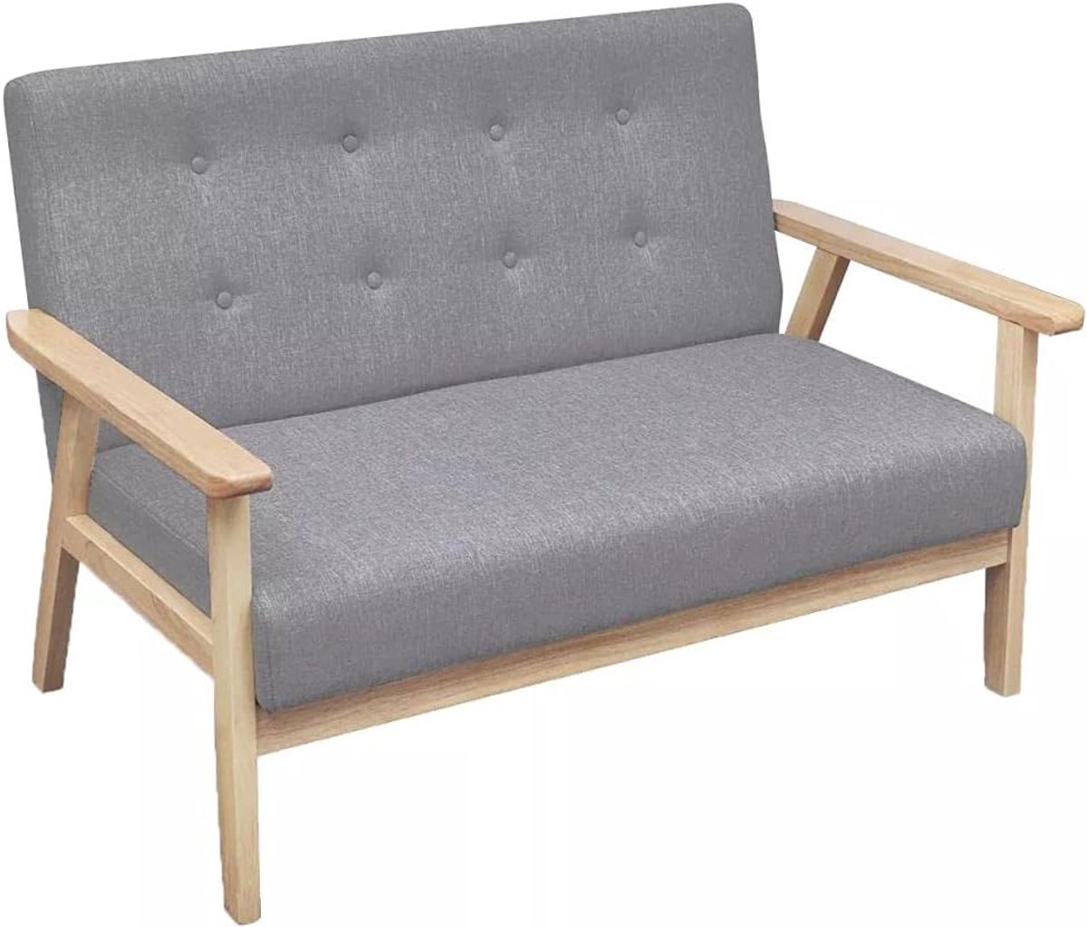 2-zitsbank met houten frame loungesofa woonkamerbank slaapkamerbank armleuningsofa zitbank bankstel rugleuning sofa gestoffeerde sofa stoffen sofa zitmeubel stof lichtgrijs
