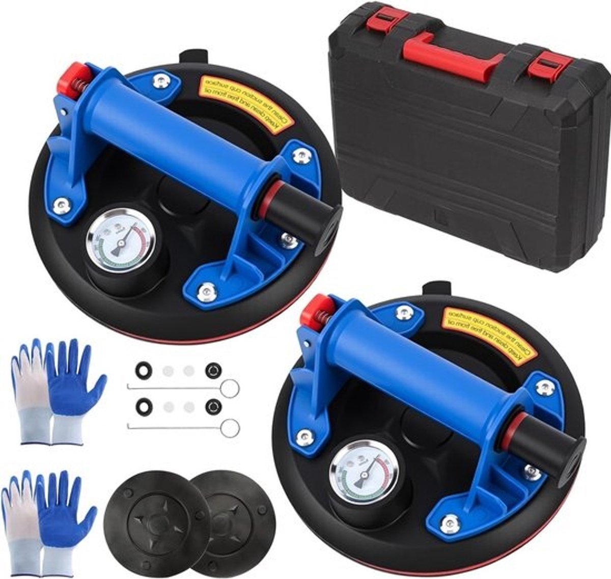 Set van 2 8 Inch Zuignappen voor Glas met Drukmeter - Maximaal 220 kg