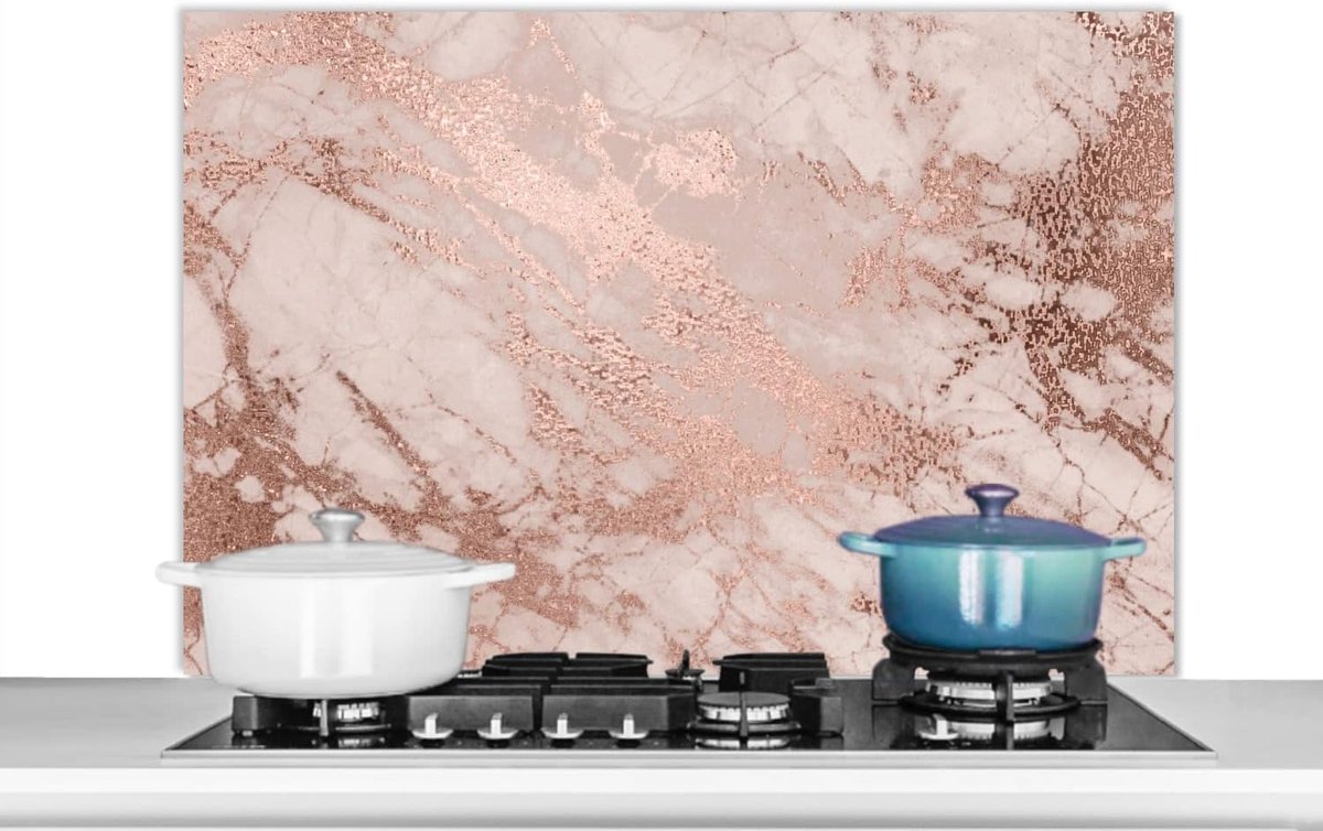 Spatscherm Keuken - 100x65 cm - Marmer - Roze - Luxe - Marmerlook - Glitter - Design