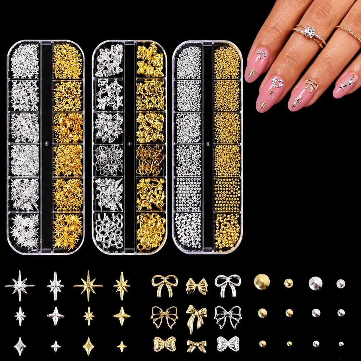 3 dozen nagelbedels 36 soorten goud zilver nagelsieraden DIY nageldesign