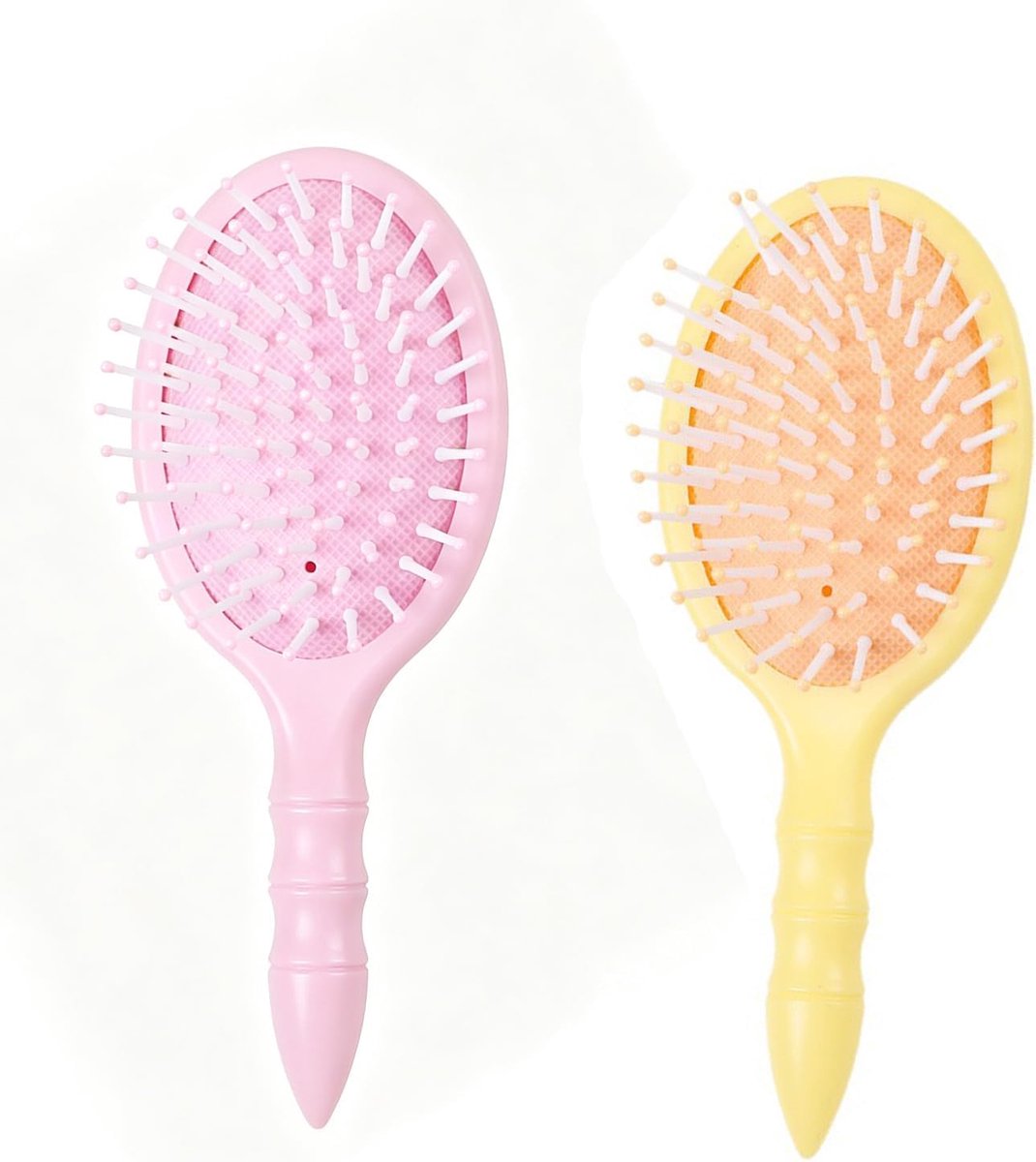 2 stks Mini Natte Haarborstel Kleine Paddle Pocket Reizen Haarborstels voor Alle Haartypes (Roze & Geel)