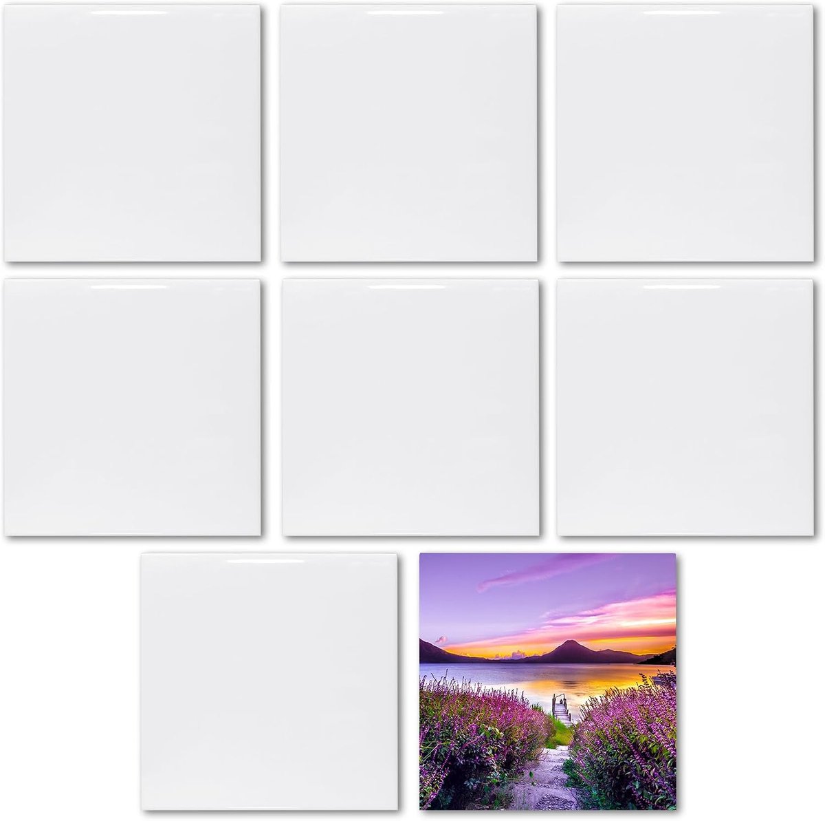 Keramische Tegels Coaster 20×20cm voor Ambachten,8 STKS Witte Glanzende Keramische Tegels voor Warmte Pers