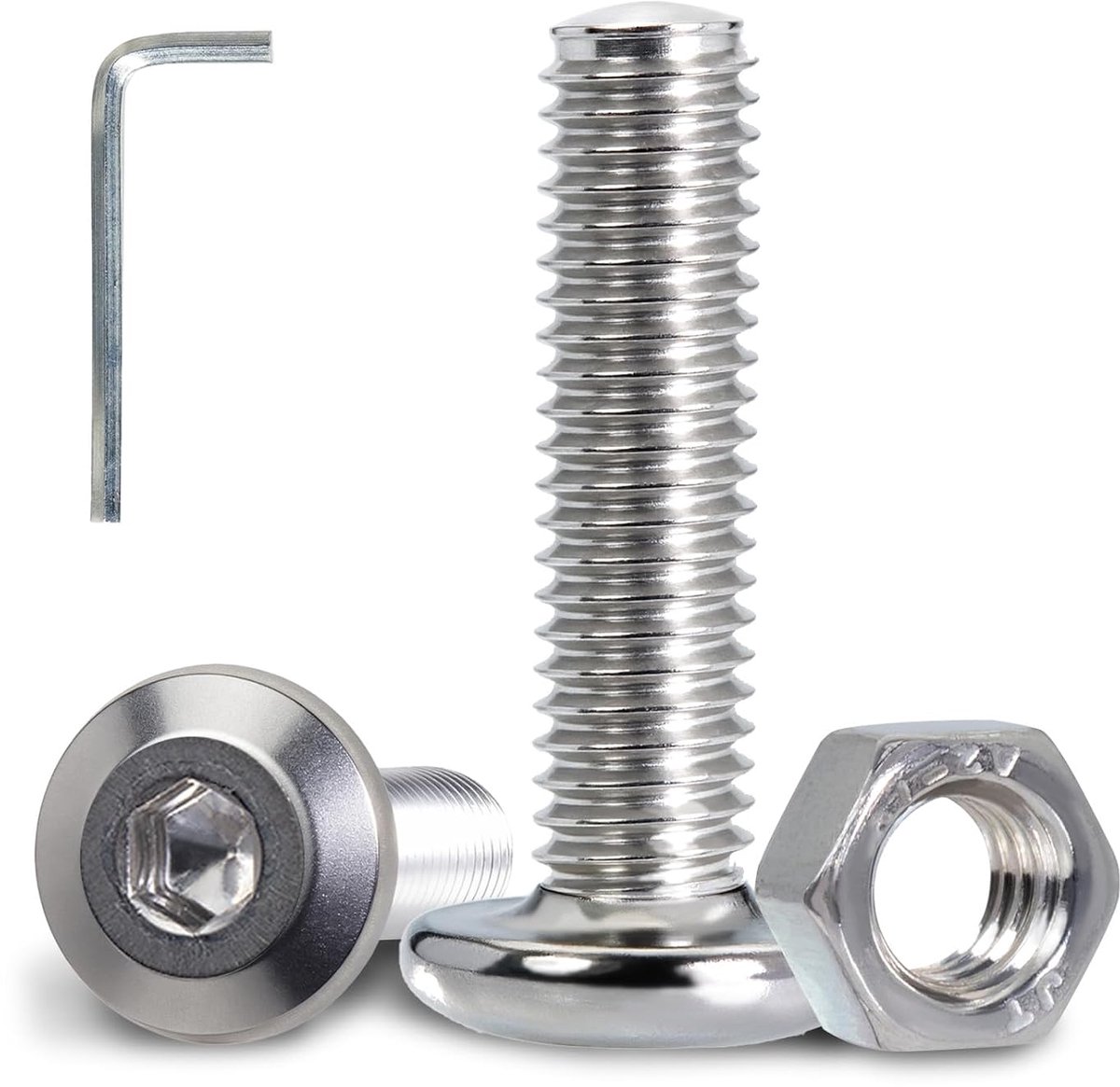 60 stuks binnenzeskant platkopschroeven M5 x 25 mm A2 V2A roestvrijstalen schroeven met M5 zeskantmoeren en inbussleutels. Schroeven voor machinemontage, meubelschroeven, DIY en reparaties