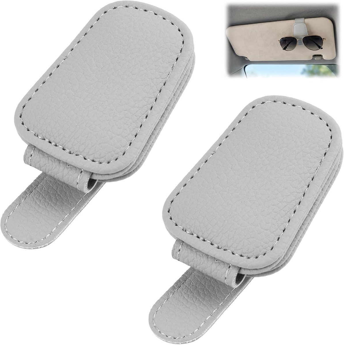 Sofun Brillenhouder voor autozonneklep, lederen zonnebrilhouder, magnetische vizierhouder voor brillen, universeel, grijs, autoaccessoires
