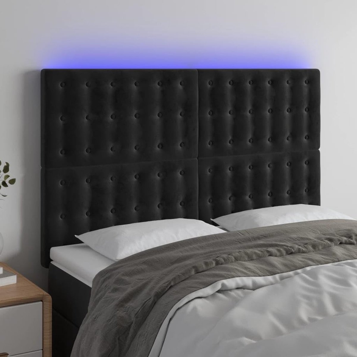 Zwart, 144 x 5 x 118/128 cm, fluweel, voor de slaapkamer, hotel, hoofdeinde, werkkamer, voor slaapkamer, tweede slaapkamer, hotel