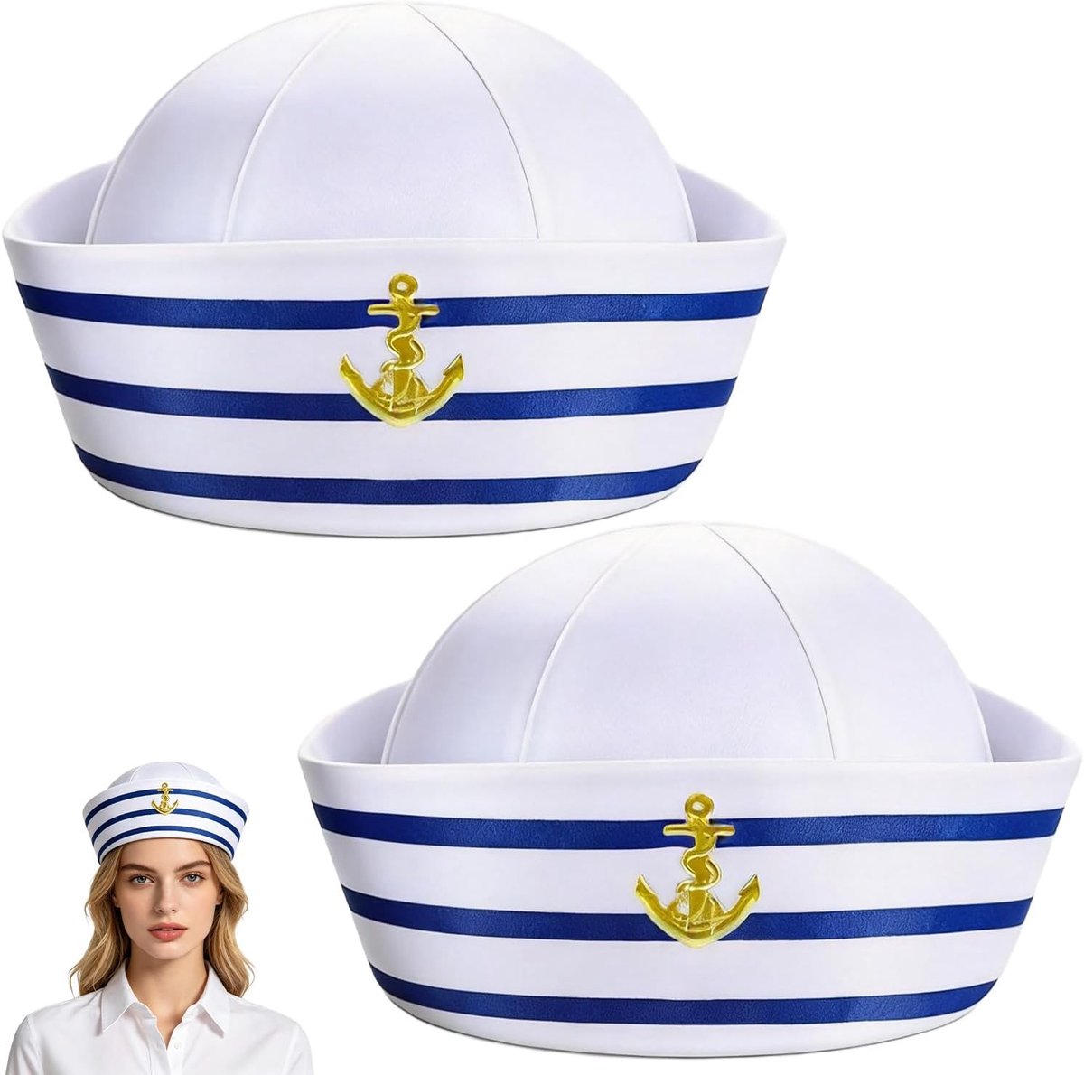 2 Stuks Matrozenhoed voor Volwassenen en Tieners - Witte Marine Kostuum Petten voor Verkleedpartijen en Cosplay
