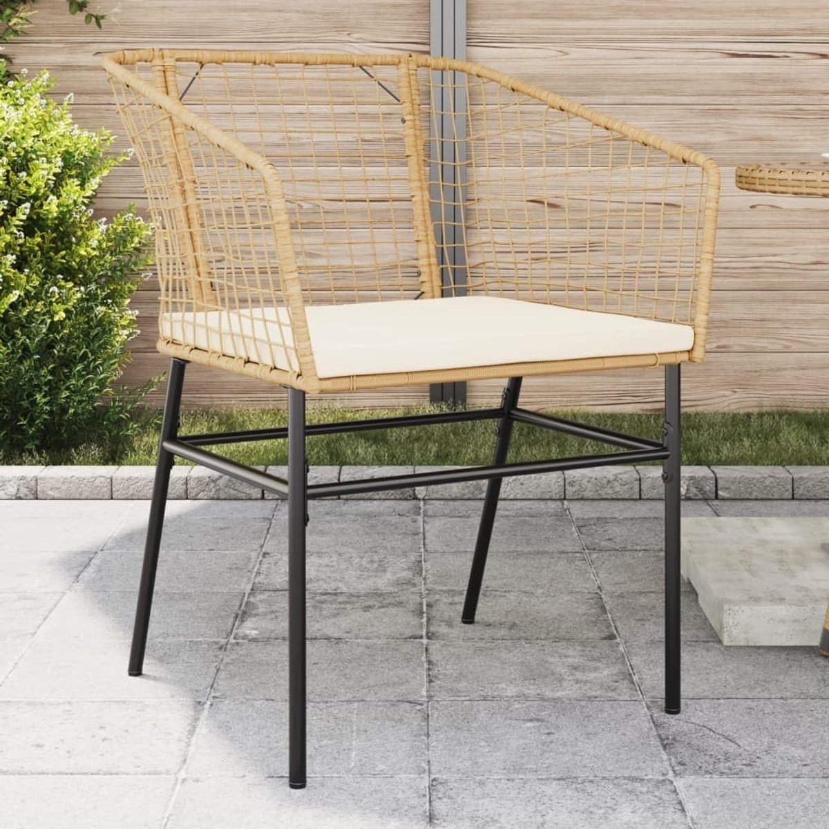 2 stuks, met kussen, bruin, polyrotan, vrijetijdsstoelen, terrasstoelen voor terrassen
