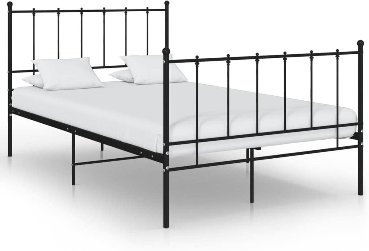 Metaal zwart 120x200 cm stevig tweepersoonsbed met lattenbodem inbegrepen, gepoedercoat metalen bedframe voor slaapkamer, eenvoudig te monteren, duurzaam en comfortabel, een goede nachtrust