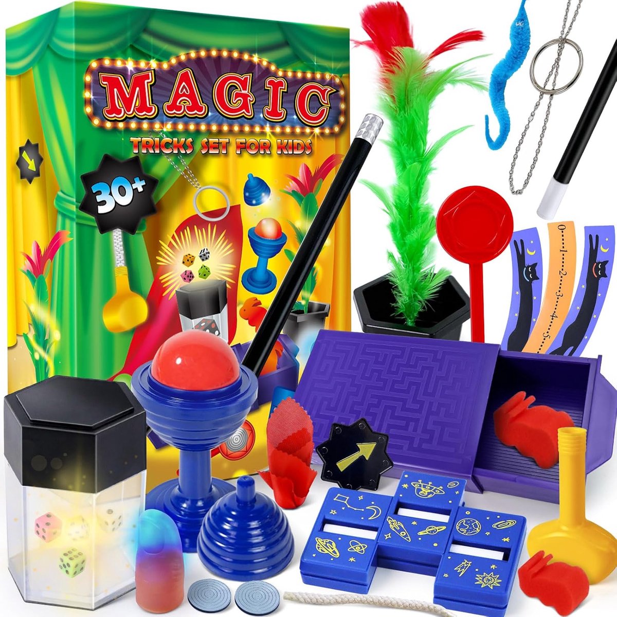 Magische trucs, toverdoos met toverstaf en handleiding voor kinderen, Kerstmis, speelgoed voor kinderen van 6 tot 12 jaar oud