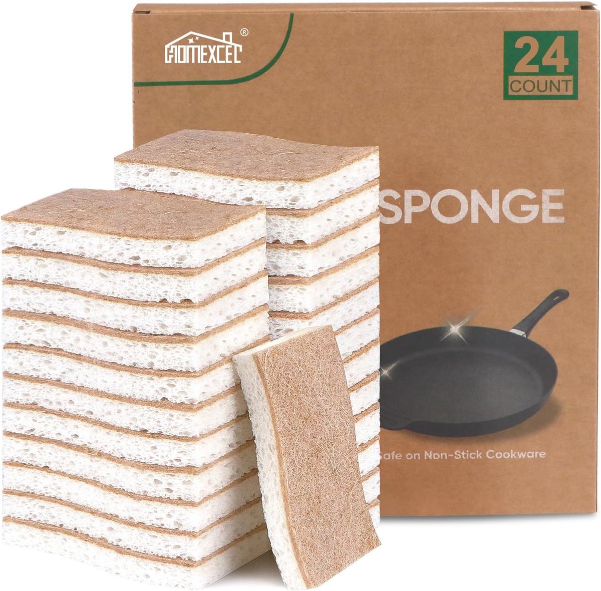 HOMEXCEL Scratch Free Sponge, 24 Pack Natural Cleaning Sponges for Non-Stick Cookware - ShopVlot