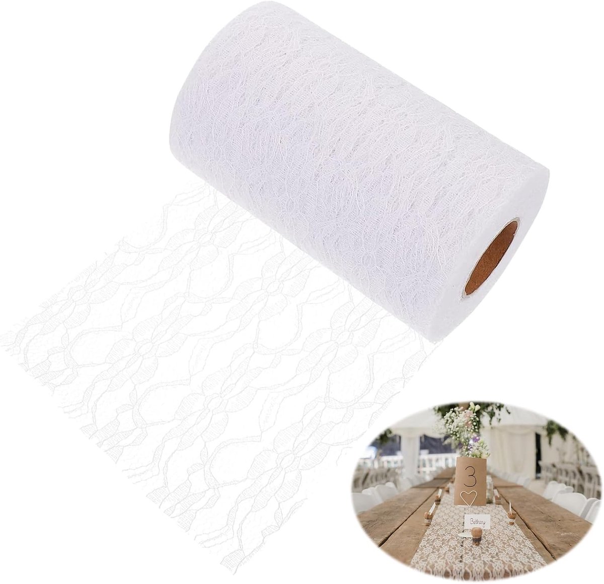 Table Runner Lace 6"x72ft White Lace Vintage Table Runner Wedding Retro Lace Table Cloth Lace Arch Table Tie Lace for - ShopVlot